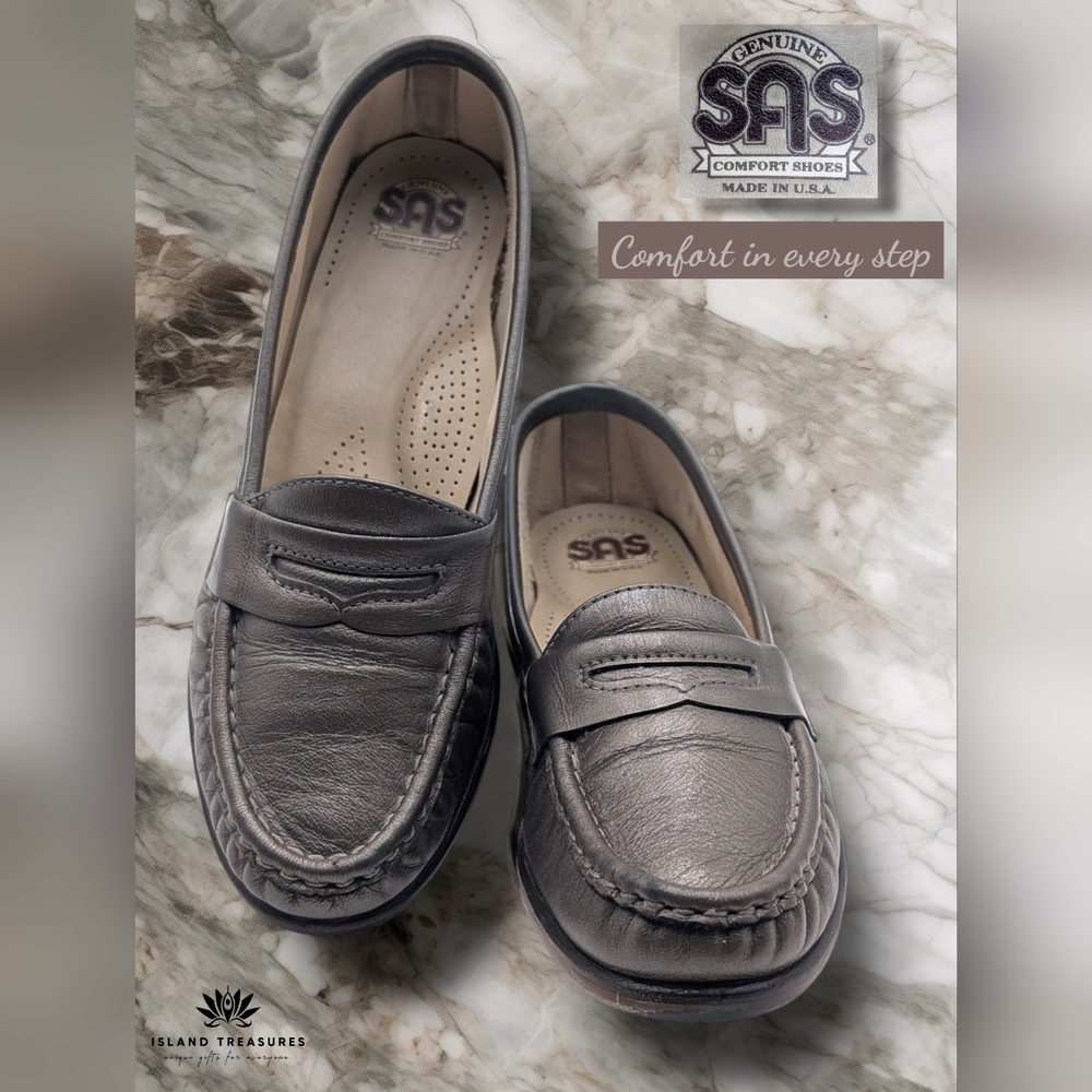 SAS Tripad Comfort Women's Sz 6M Charcoal Leather Loafers Tripad System Insoles